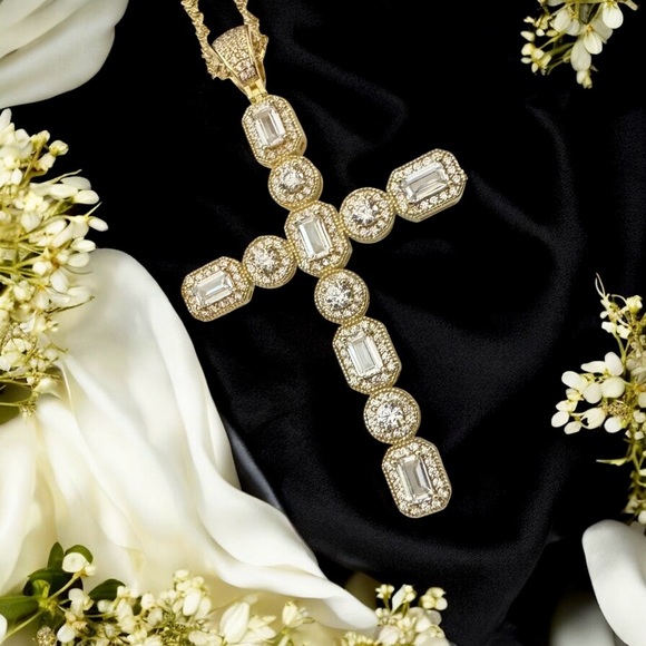 Elegant Gold Over Sterling CZ Cross Pendant Necklace - Picture 5 of 15